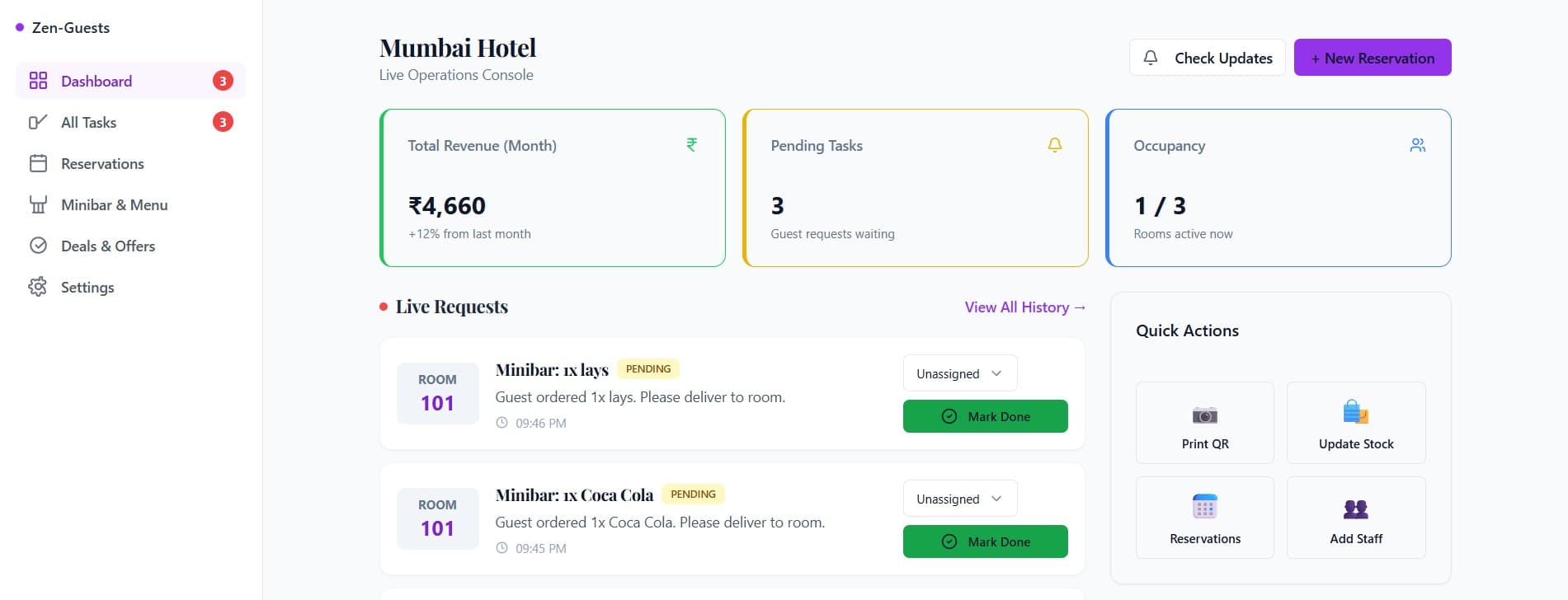 Zen-Guests Dashboard
