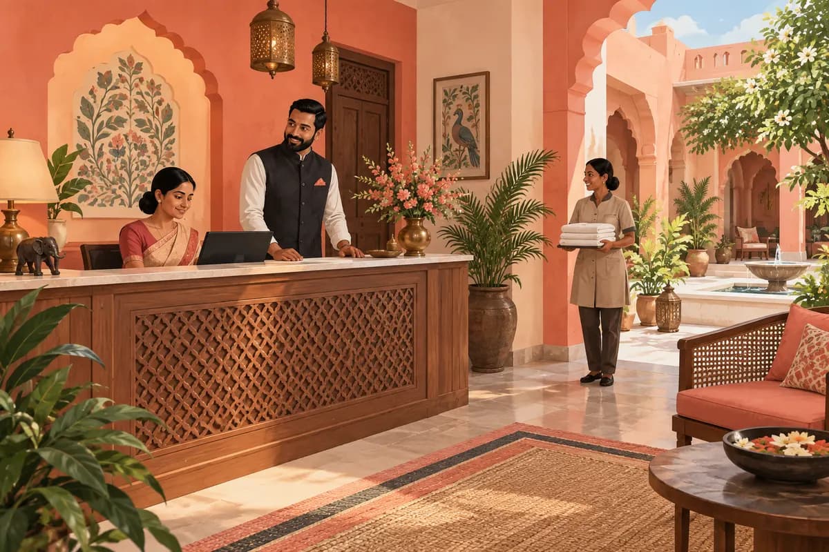 Original illustrative hotels scene; not a customer property.